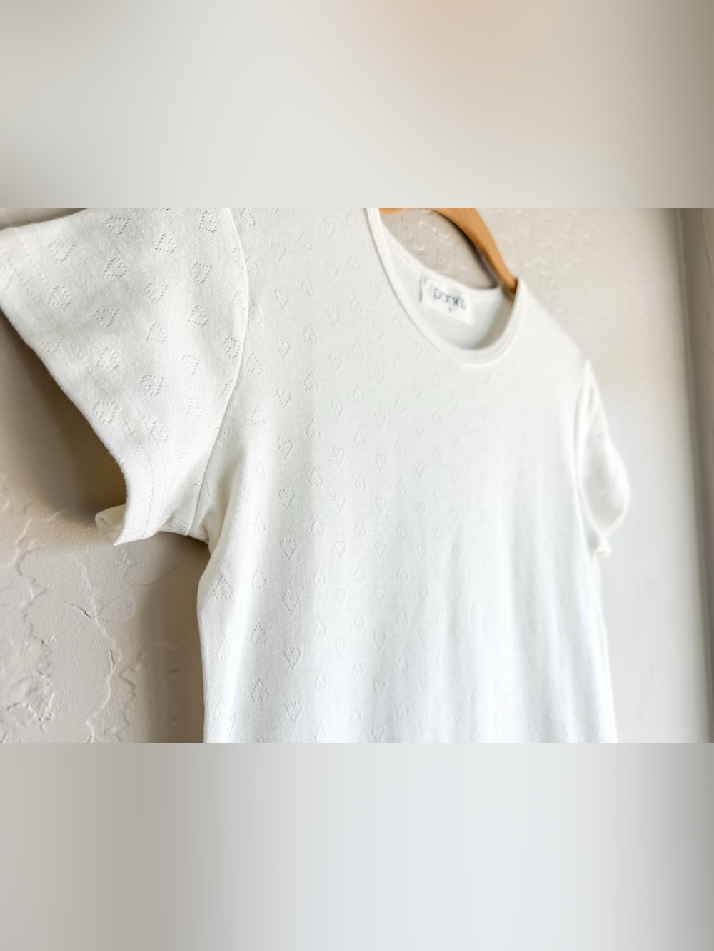 Parke White Short-Sleeve Heart Pointelle Knit Tee Women’s - Size Small - Picture 2 of 9